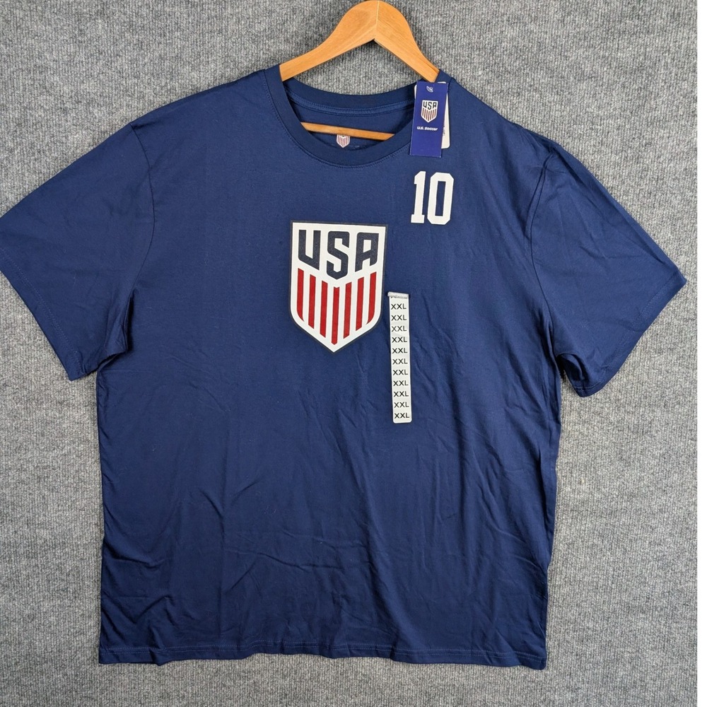 US Soccer Christian Pulisic 10 Navy Blue Graphic T-Shirt Mens XXL New